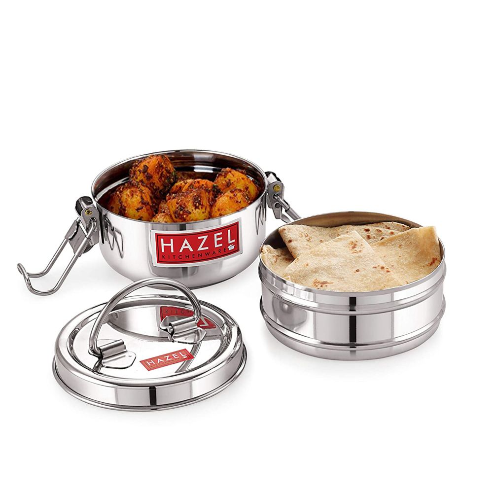 HAZEL Stainless Steel 2 Containers with Locking Clip Tiffin, 450 ML