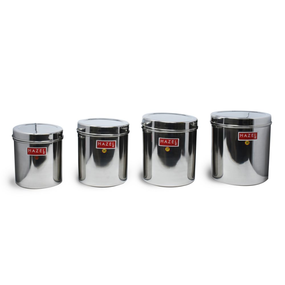 HAZEL Alfa Premium Heavy Gauge Stainless Steel Food Storage Containers Set of 4 Pc (3.3 ltr to 6 ltr), Silver