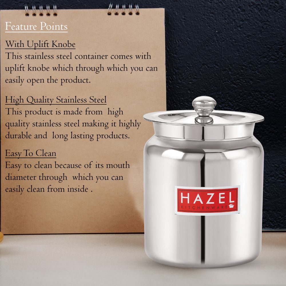 HAZEL Stainless Steel Oil / Ghee Storage Container, 1.1 Litre, Silver