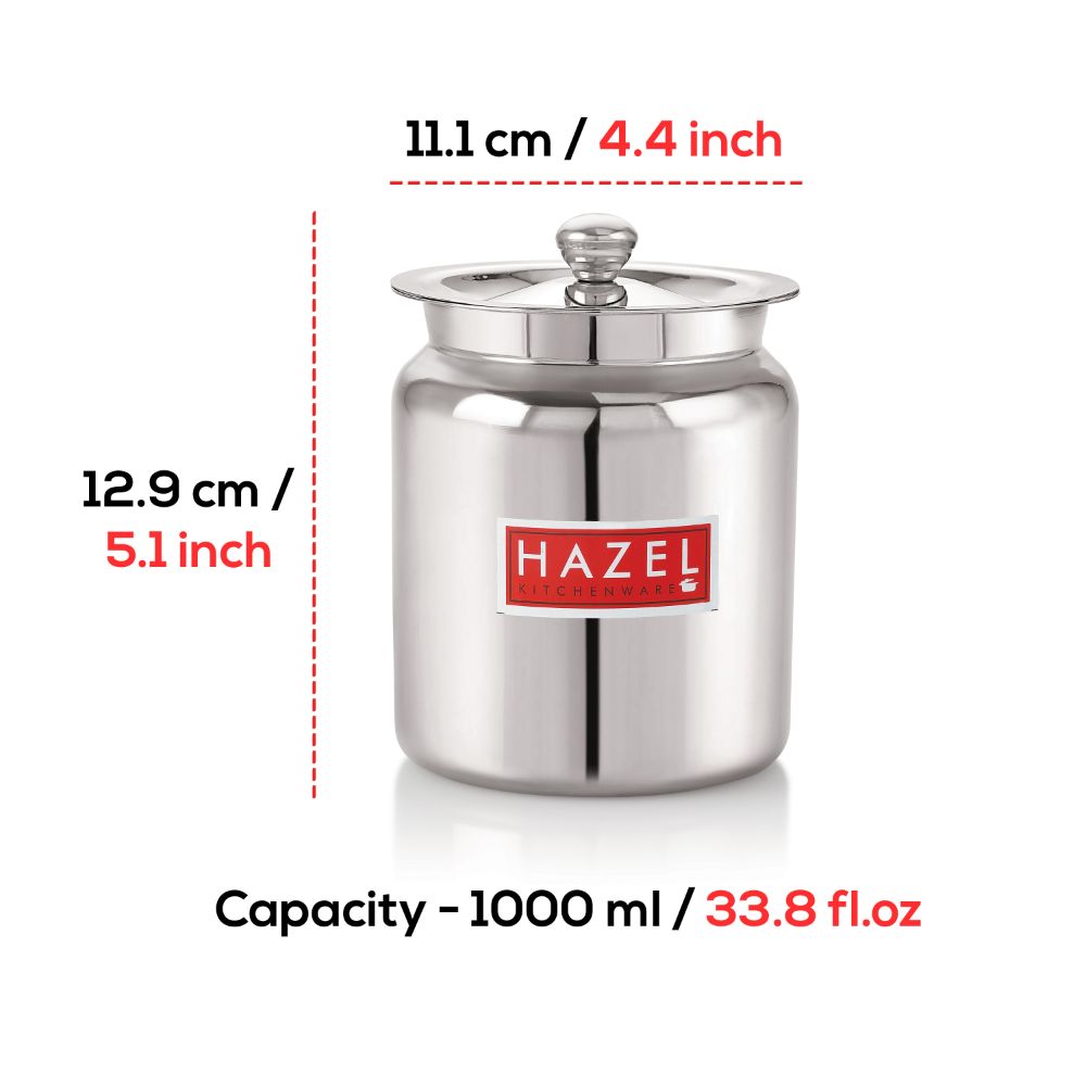HAZEL Stainless Steel Oil / Ghee Storage Container, 1.1 Litre, Silver