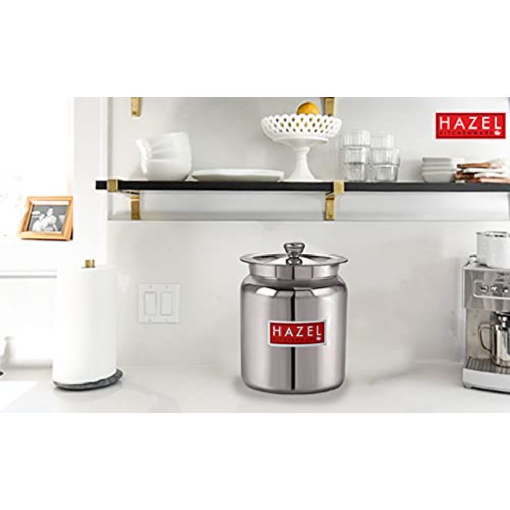 HAZEL Stainless Steel Oil / Ghee Storage Container, 1.1 Litre, Silver