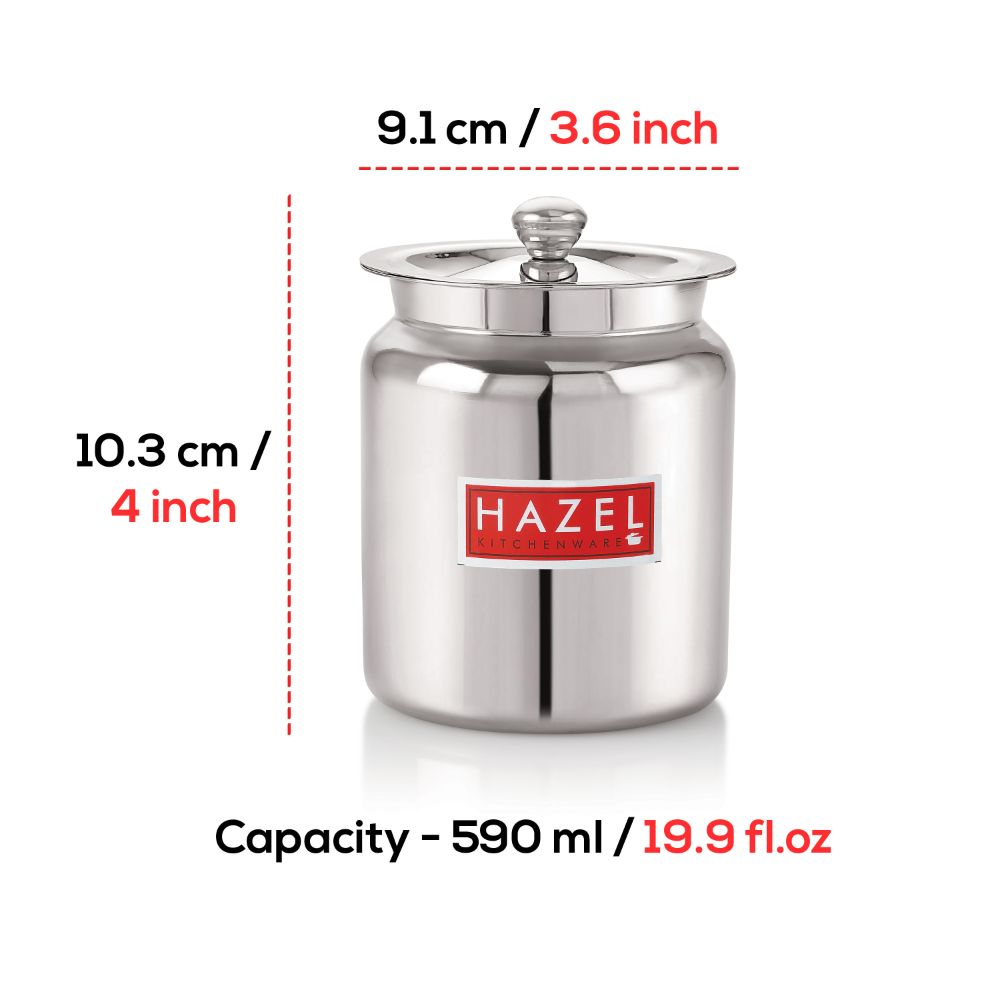 HAZEL Stainless Steel Oil / Ghee Storage Container, 600 ml, Silver