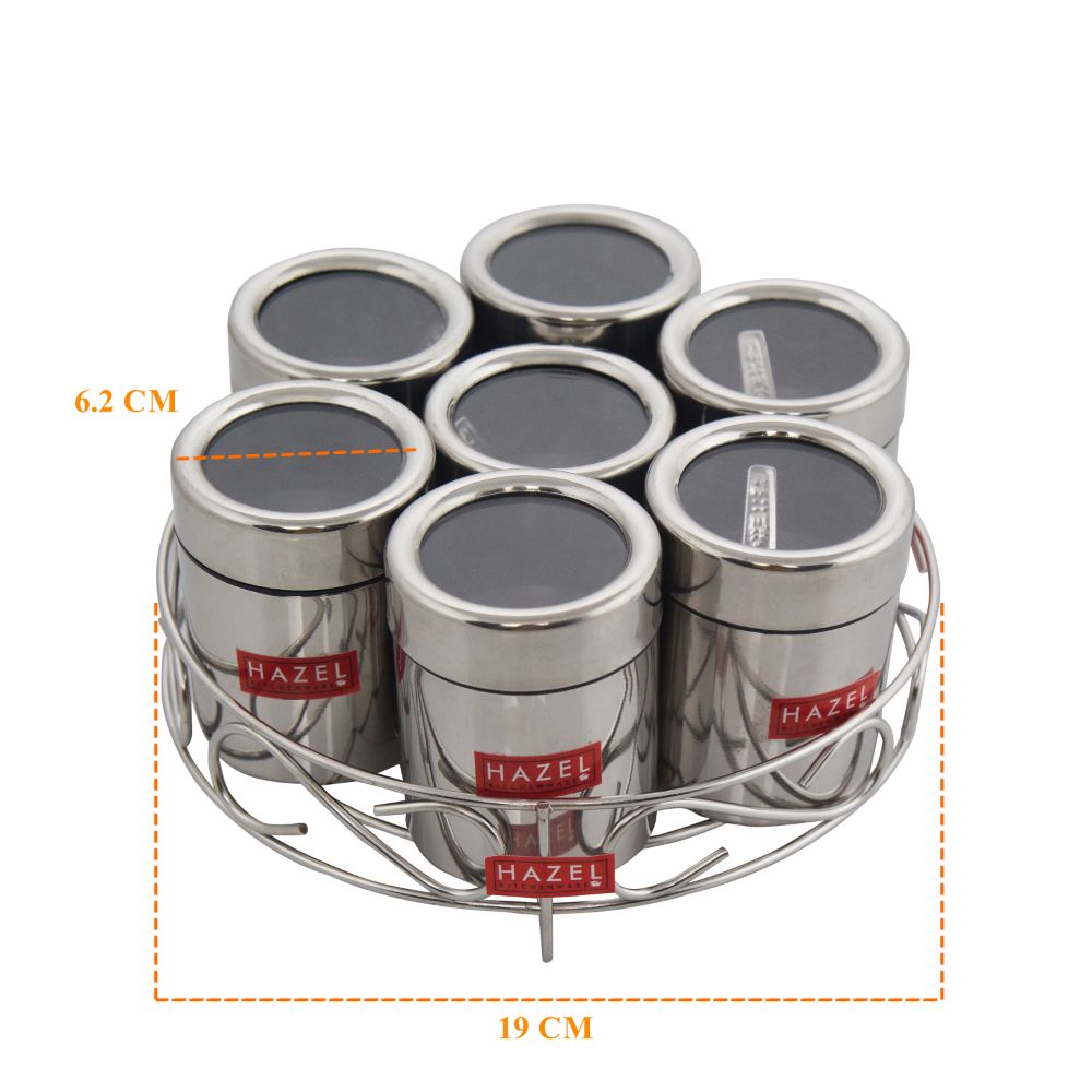 HAZEL Stainless Steel Classic 7 in 1 Masala & Dry Fruit Stand With See Through Lid