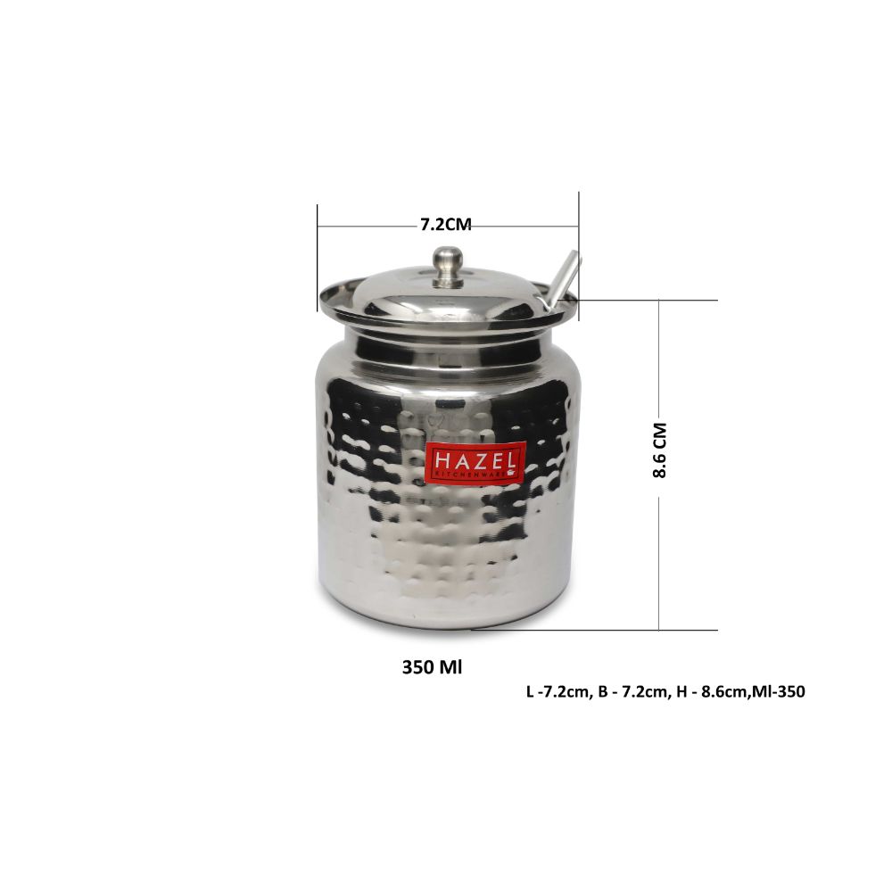 HAZEL Stainless Steel Hammered Tone Oil & Ghee Pot Container, 400ml, Silver