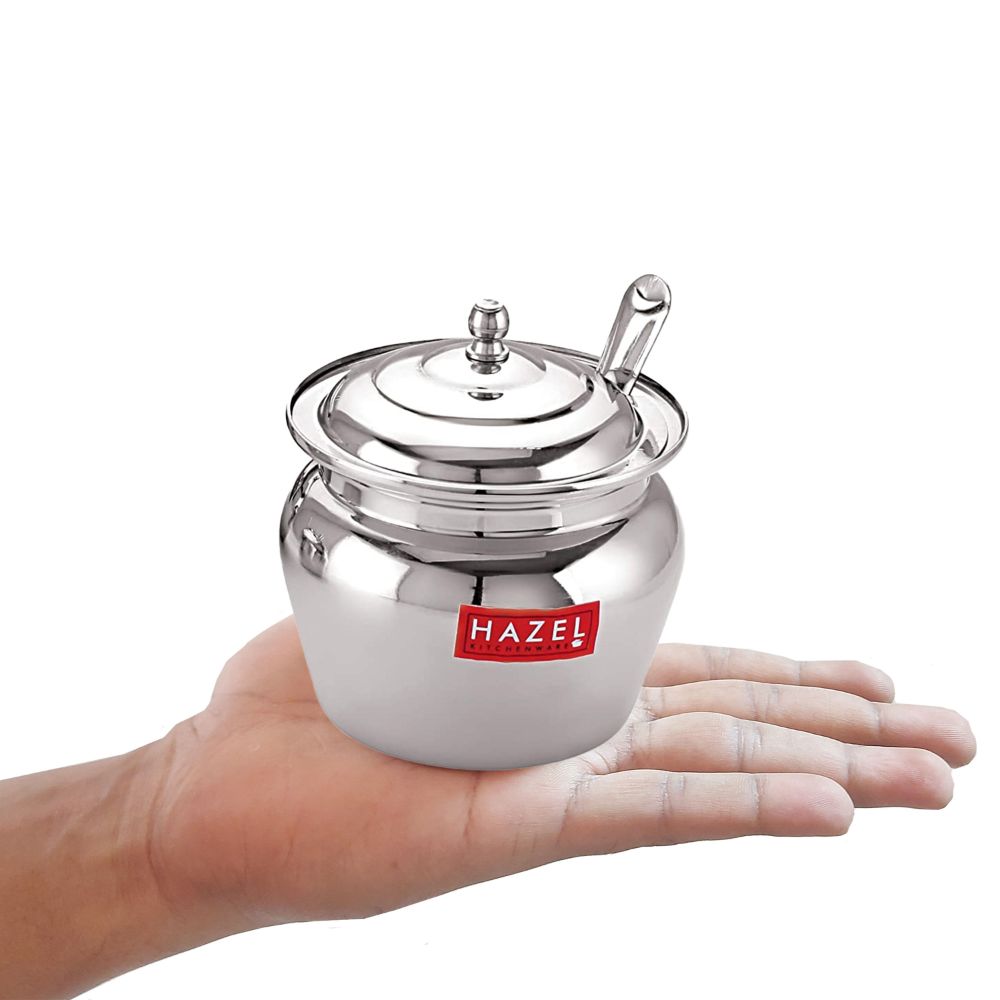 HAZEL Stainless Steel Oil & Ghee Container with Lid | Ghee Dispenser with Spoon