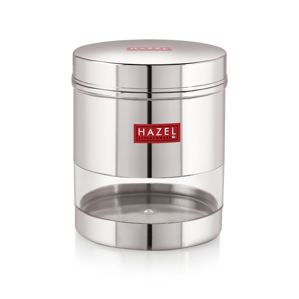 HAZEL Stainless Steel Transparent Wide Mouth See Through Container, Silver, 1 PC, 350 Ml