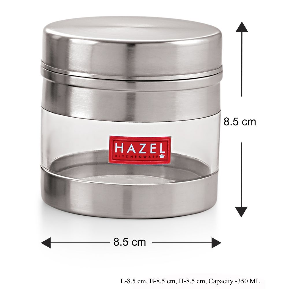 HAZEL Stainless Steel Transparent See Through Container, Silver, 1 PC, 350 Ml