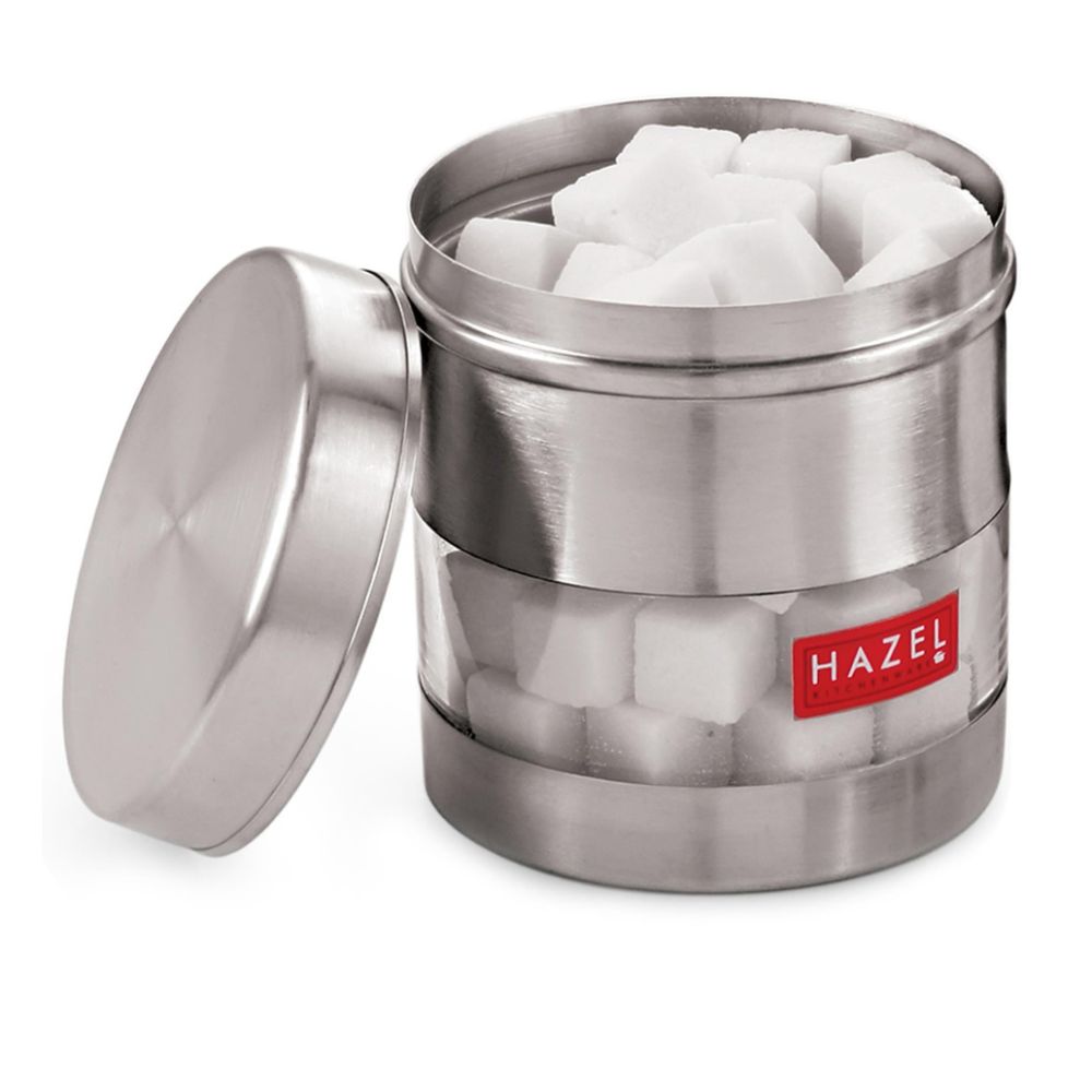 HAZEL Stainless Steel Transparent See Through Container, Silver, 1 PC, 400 Ml