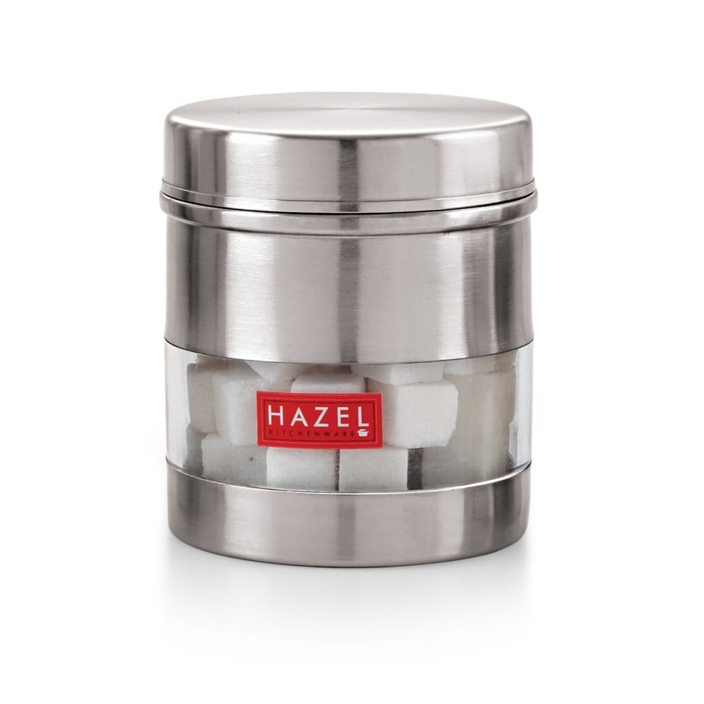 HAZEL Stainless Steel Transparent See Through Container, Silver, 1 PC, 400 Ml