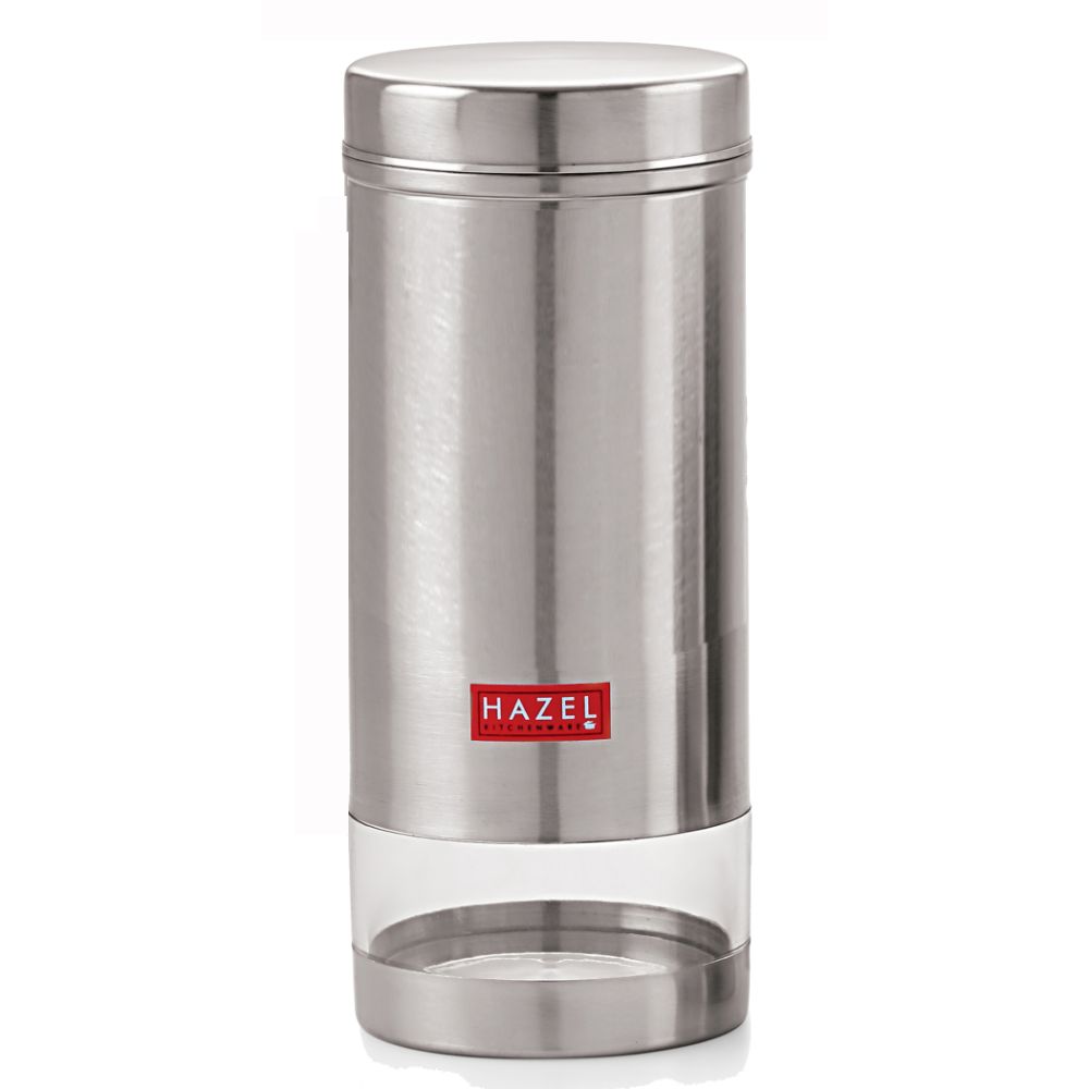 HAZEL Stainless Steel Silver Container | 1 LTR | Transparent See Through
