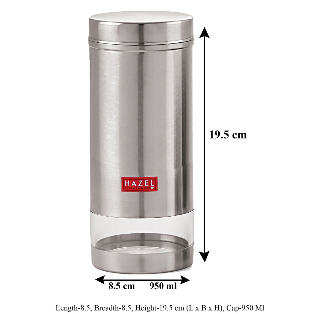 HAZEL Stainless Steel Silver Container | 1 LTR | Transparent See Through