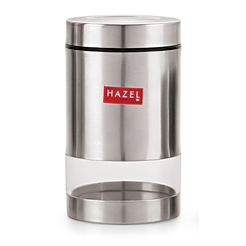 HAZEL Stainless Steel Transparent See Through Container, Silver, 1 PC, 700 Ml