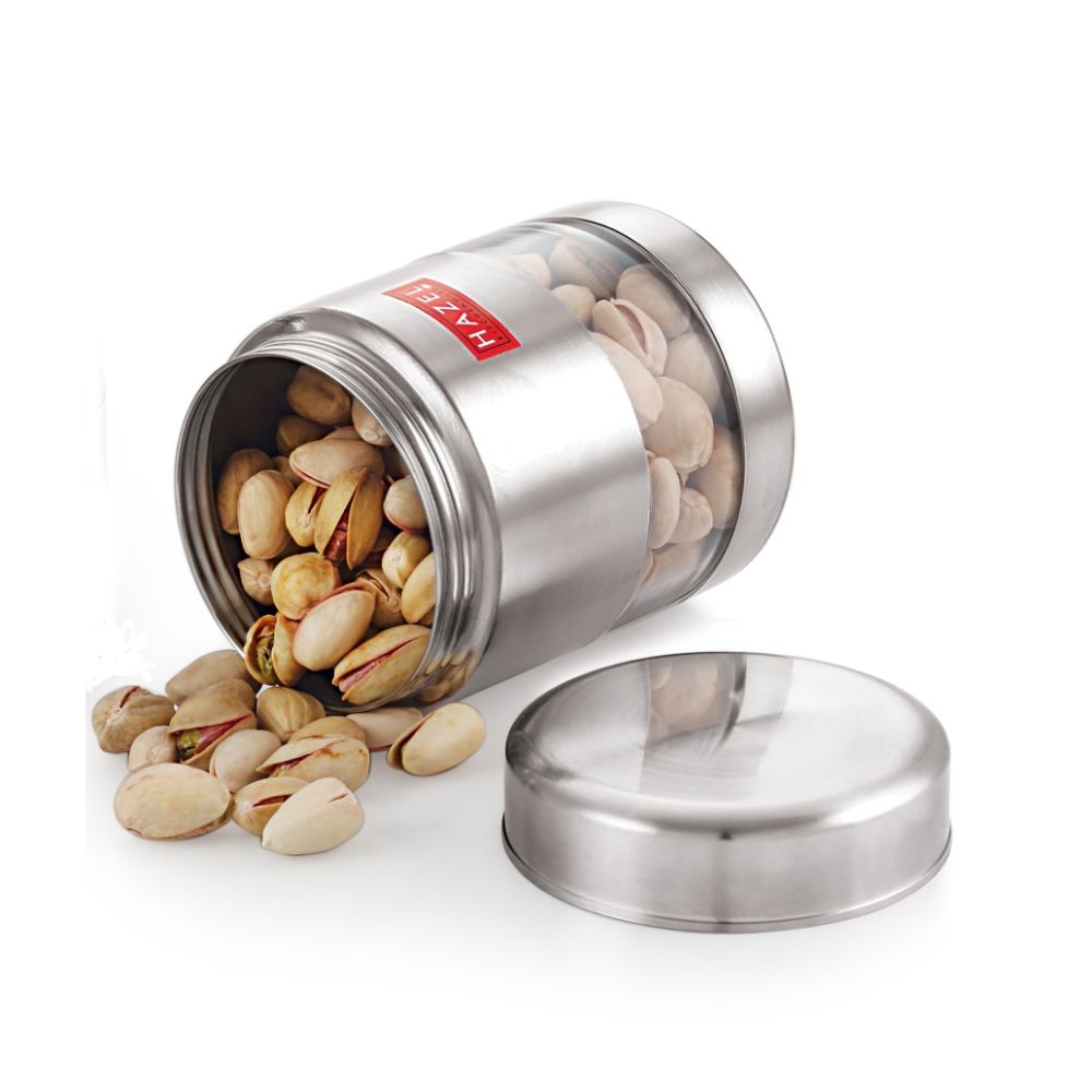 HAZEL Stainless Steel Transparent Matt Finish See Through Container, Silver,1 Pc, 400 ML