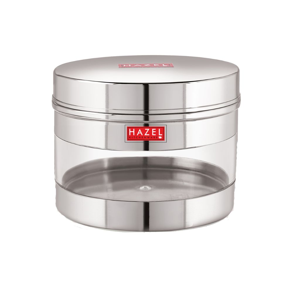HAZEL Stainless Steel Transparent Wide Mouth See Through Container, Silver, 1 PC, 500 Ml