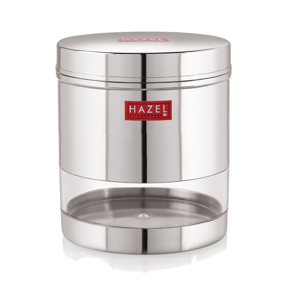 HAZEL Stainless Steel Transparent Wide Mouth See Through Container, Silver, 1 PC, 700 Ml