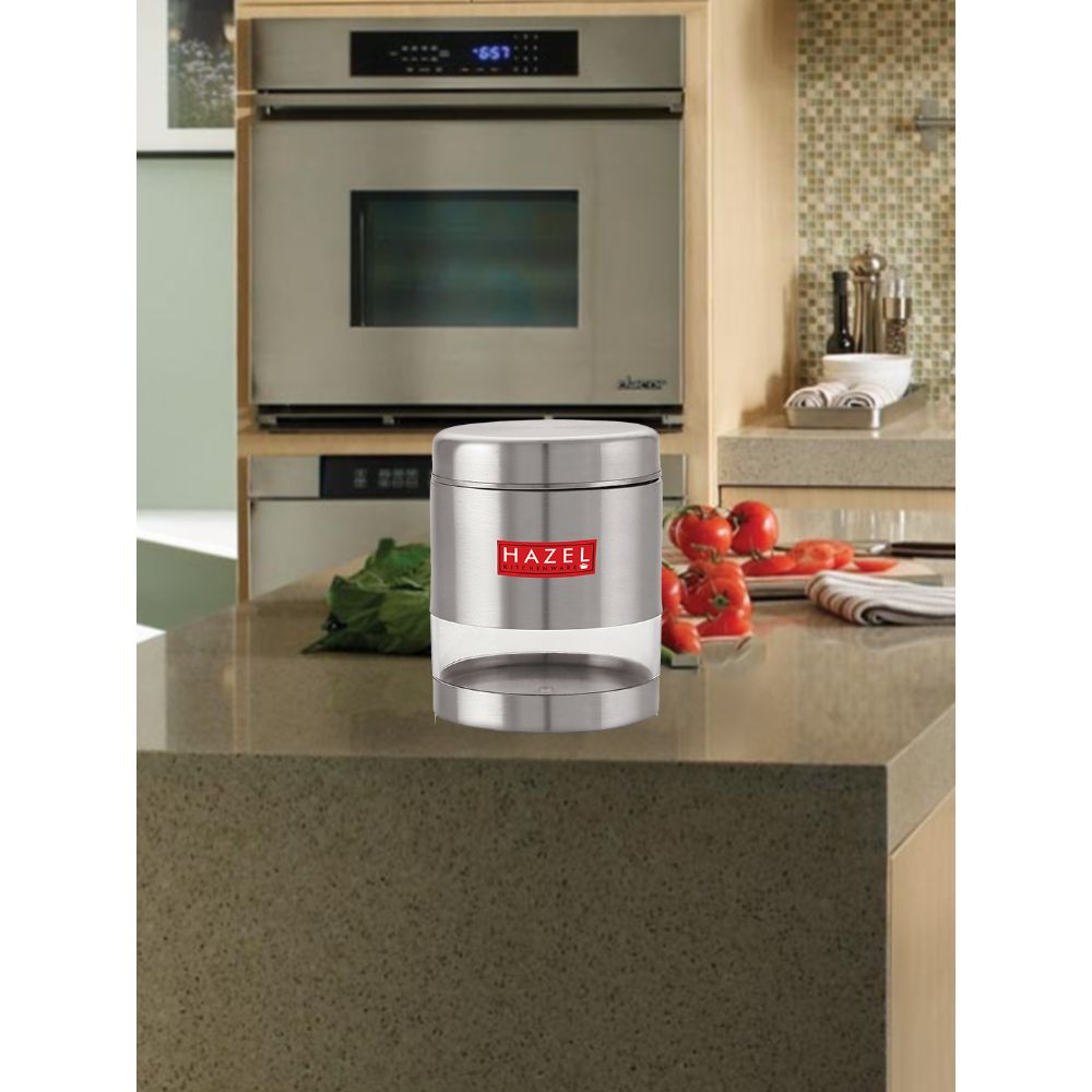 HAZEL Stainless Steel Container For Kitchen Storage Transparent See Through Matt Finish Storage Jar Dabba, Set of 1, 600 ML, Silver
