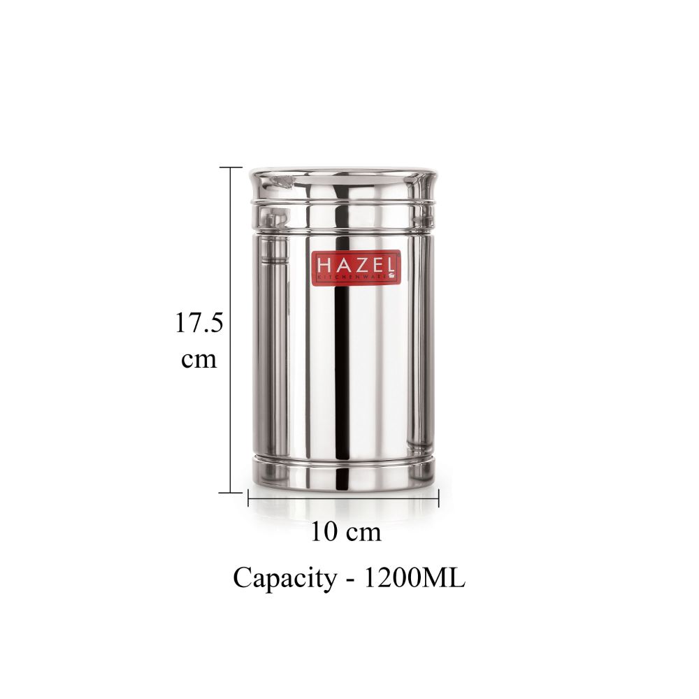 HAZEL Stainless Steel Airtight Container | 1200 ml Steel Storage Box For Kitchen | Steel Container Jar For Kitchen Storage | Ideal For Storing Rice, Cereal, Pulse, Snacks