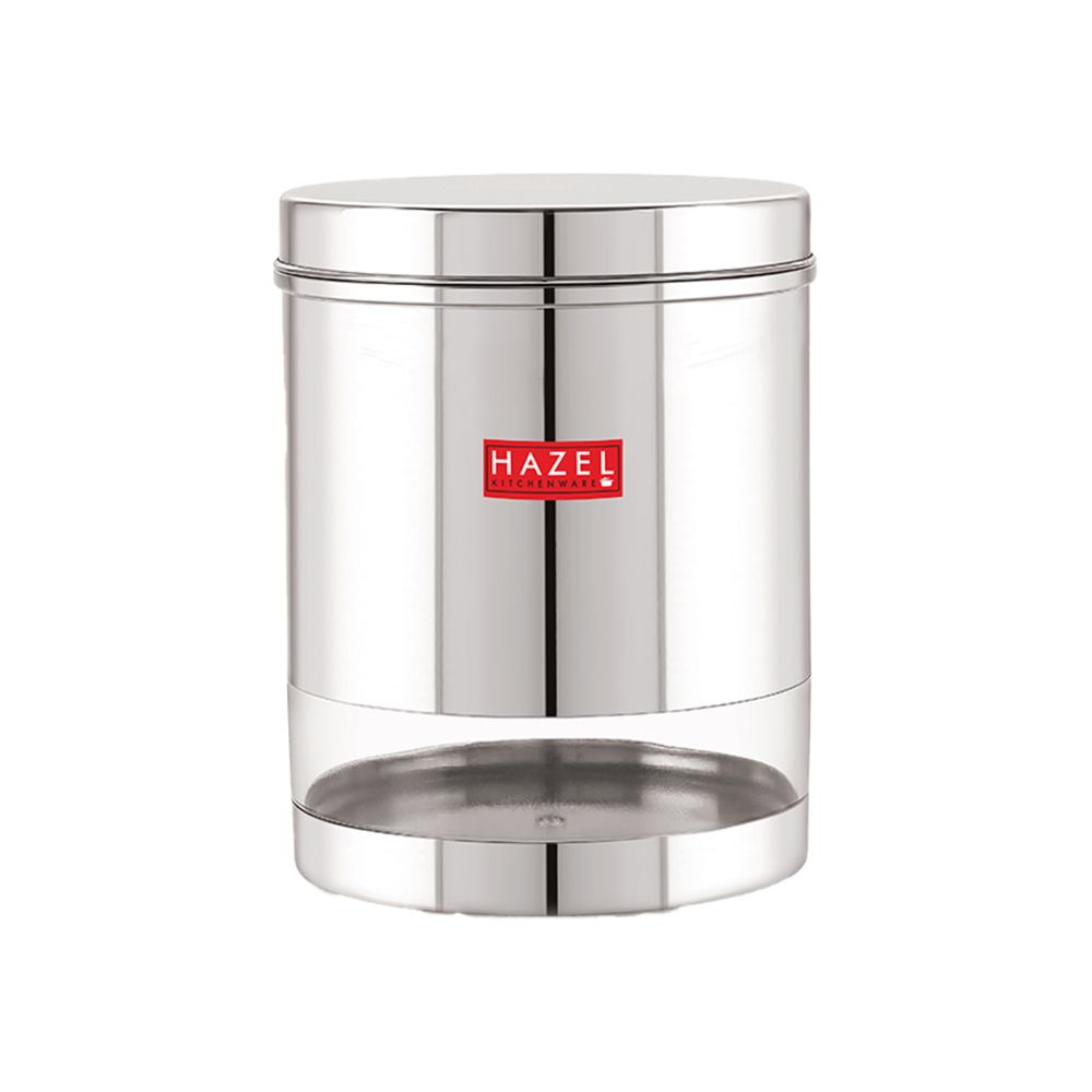 HAZEL Stainless Steel Container For Kitchen Storage Transparent See Through Glossy Finish Storage Jar Dabba, Set of 1, 2200 ML, Silver