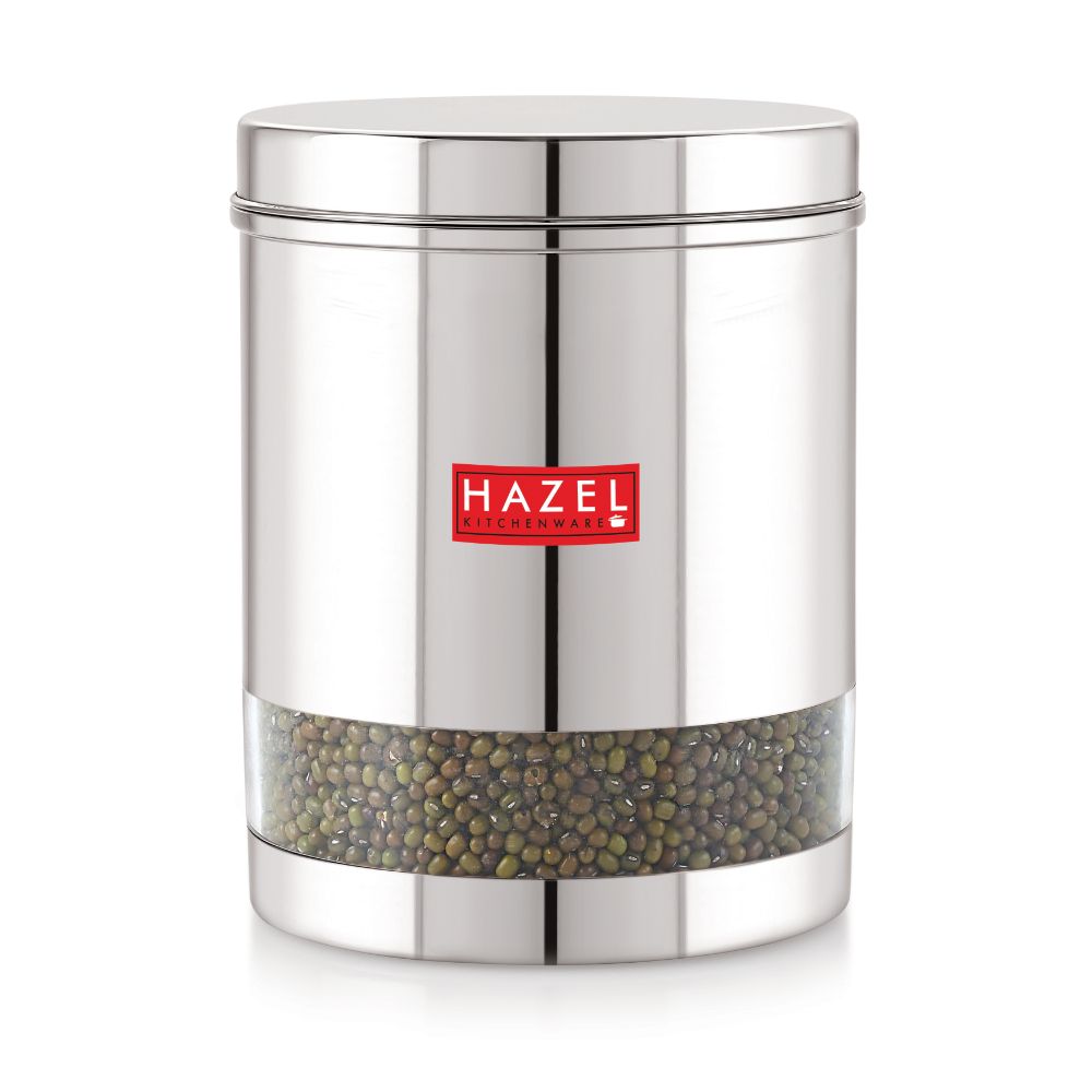 HAZEL Stainless Steel Container For Kitchen Storage Transparent See Through Glossy Finish Storage Jar Dabba, Set of 1, 2200 ML, Silver