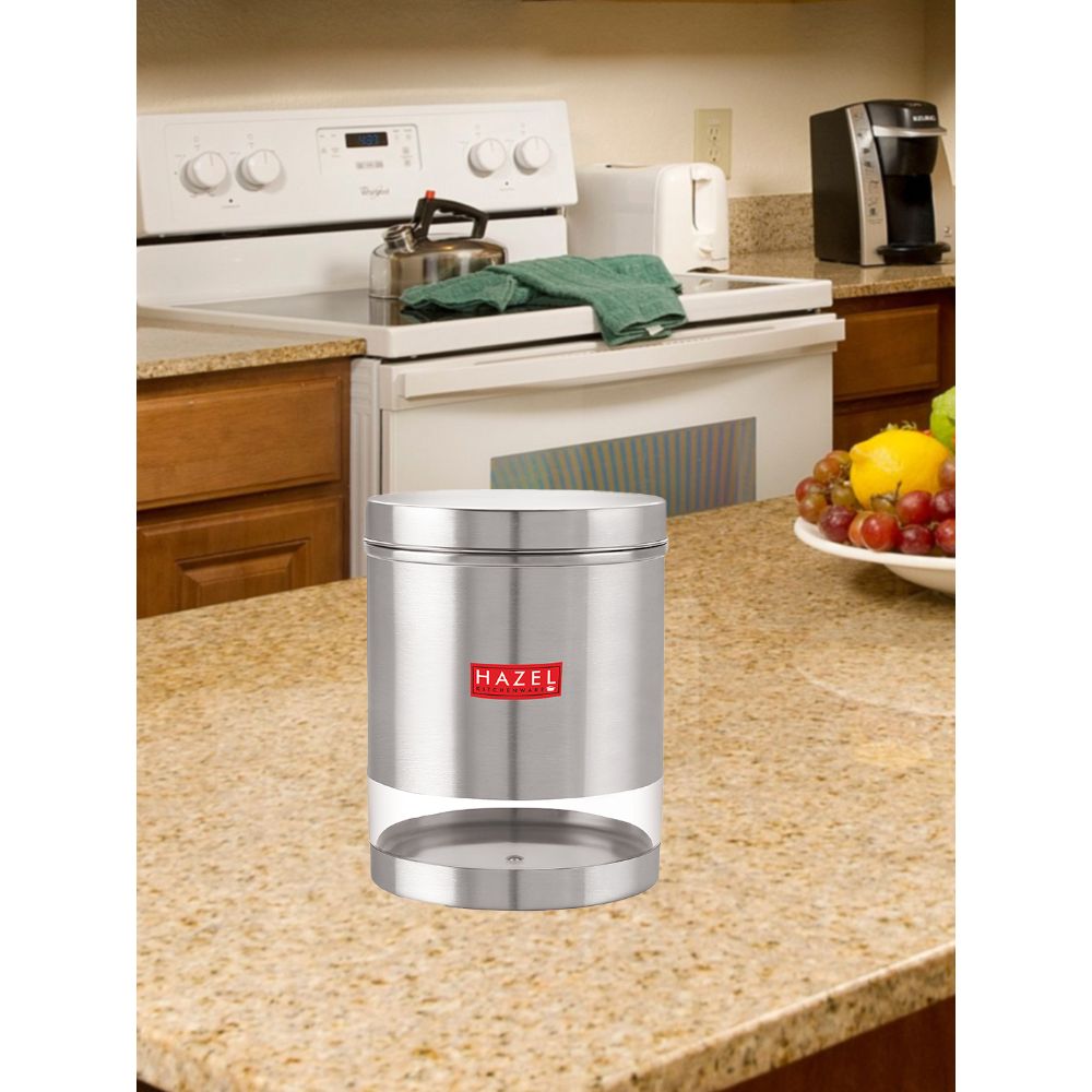 HAZEL Stainless Steel Container For Kitchen Storage Transparent See Through Matt Finish Storage Jar Dabba, Set of 1, 2200 ML, Silver