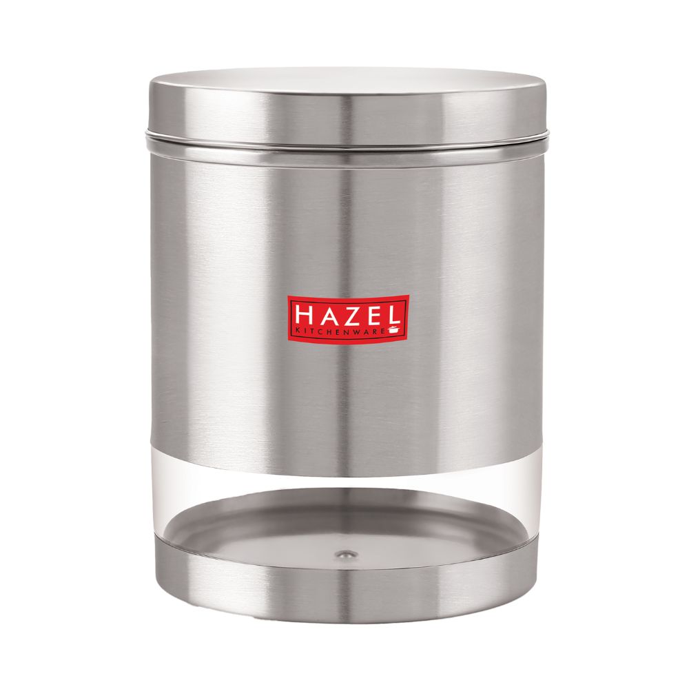 HAZEL Stainless Steel Container For Kitchen Storage Transparent See Through Matt Finish Storage Jar Dabba, Set of 1, 2200 ML, Silver