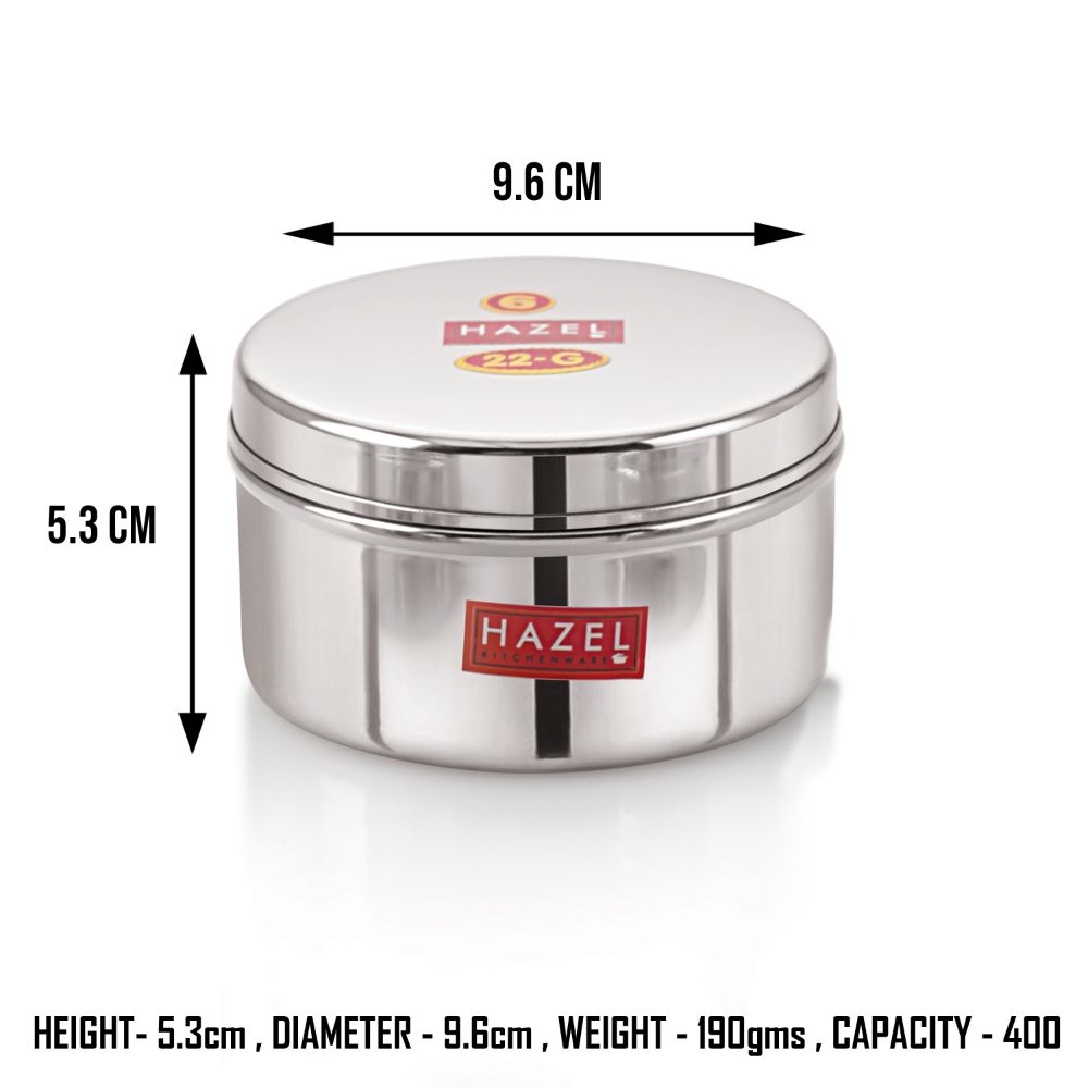 HAZEL Stainless Steel Mini Containers Heavy Gauge Premium Airtight Dabbi Dabba Set of 3, Silver