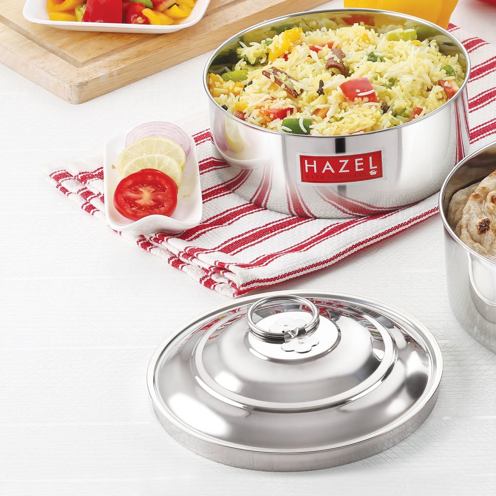 HAZEL Stainless Steel Serving Casserole Flat Bottom Roti Chapati Dabba, 18.8 cm, 1550 ML, Silver