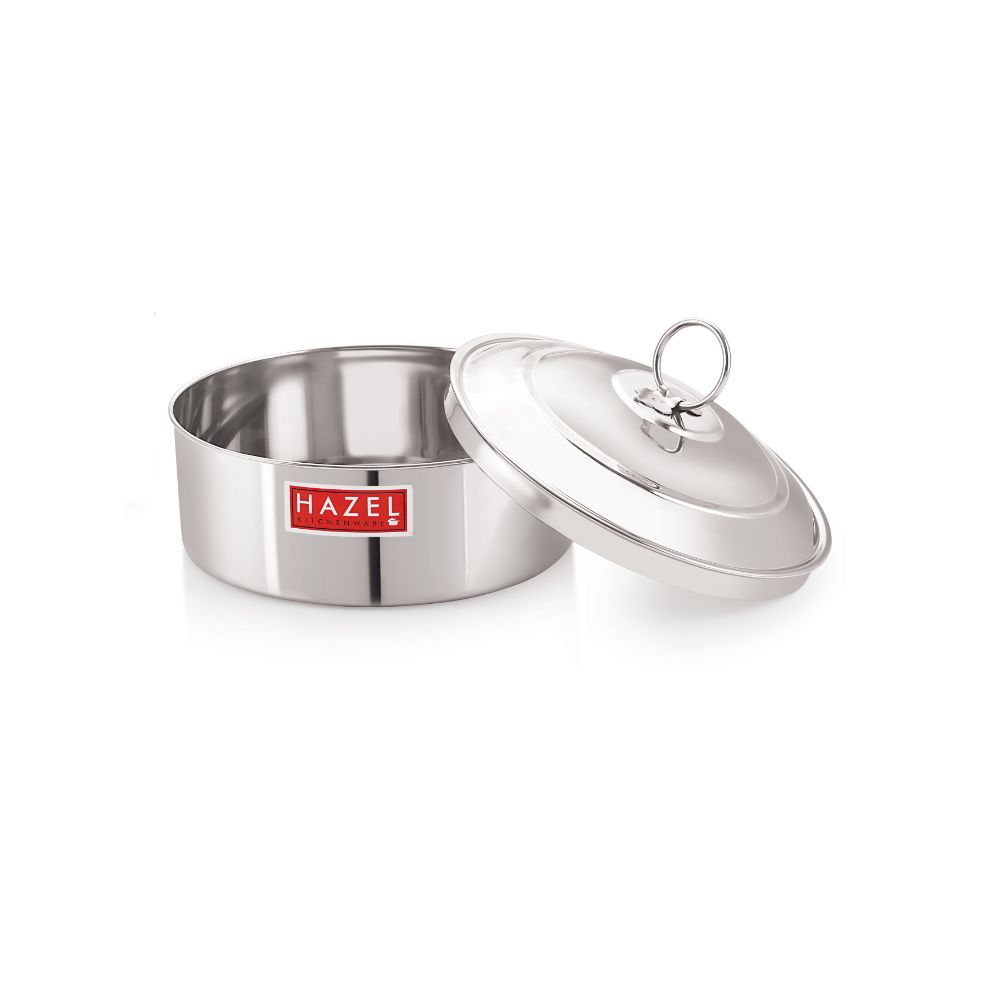 HAZEL Stainless Steel Serving Casserole Flat Bottom Roti Chapati Dabba, 18.8 cm, 1550 ML, Silver