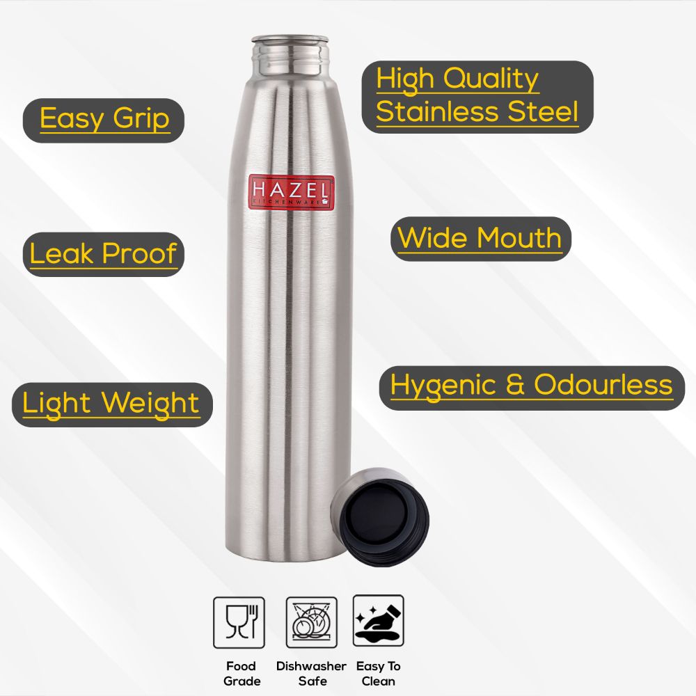 Steel Water Bottle 600 ML By HAZEL Loch S3 | Stainless Steel Single Wall Fridge Water Bottle For Office | School | Trekking | Hiking | Travel, 1 Piece