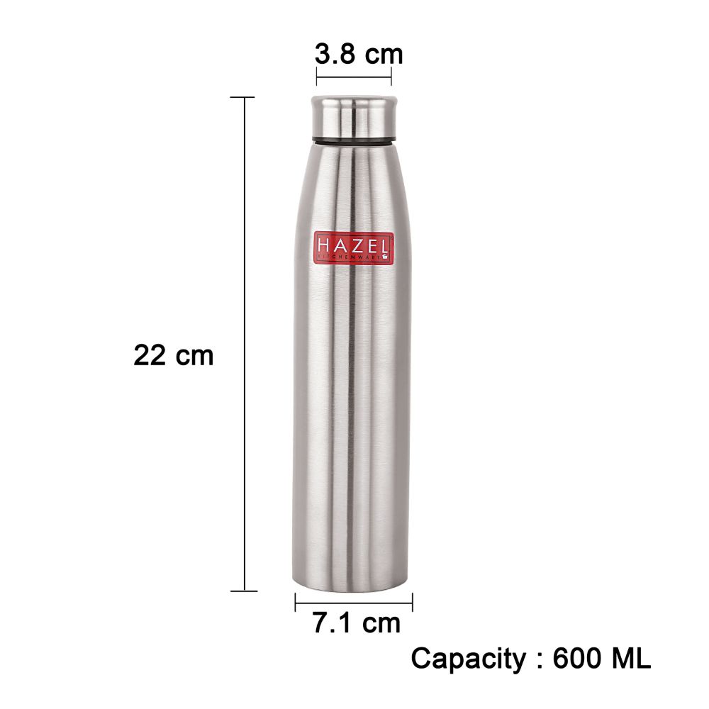 Steel Water Bottle 600 ML By HAZEL Loch S3 | Stainless Steel Single Wall Fridge Water Bottle For Office | School | Trekking | Hiking | Travel, 1 Piece