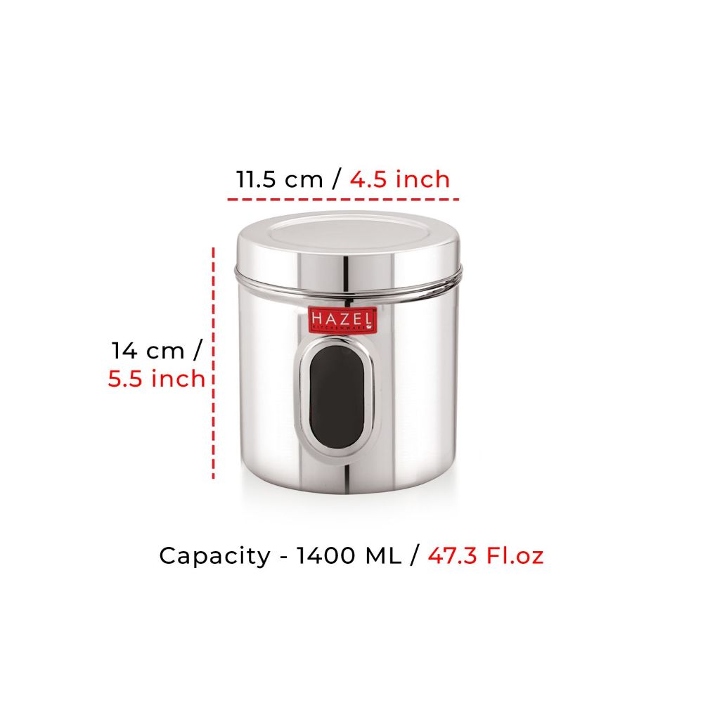 HAZEL Steel Container for Kitchen Storage | Transparent Kitchen Storage Containers, 1400 ML