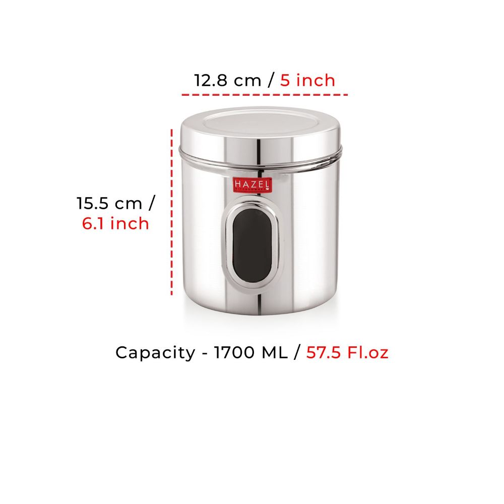 HAZEL Stainless Steel Transparent Kitchen Storage Containers with Air Tight Lid, 1700 ML