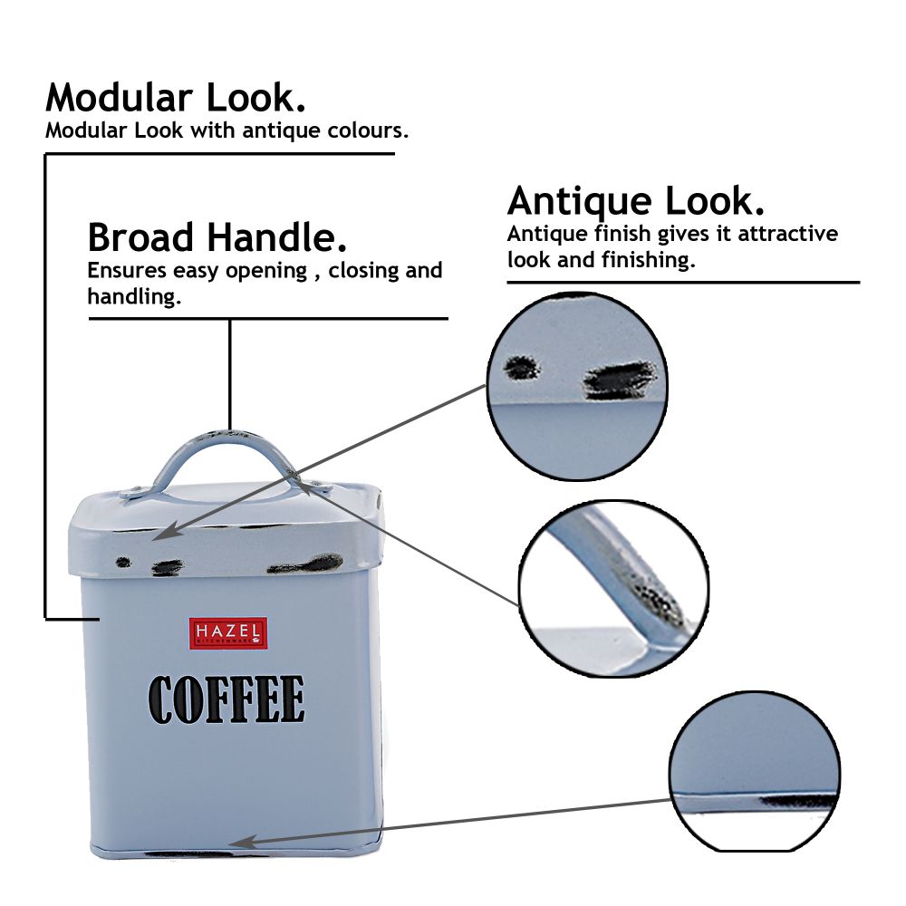 HAZEL Antique Rectangle Coffee Storage Canister Container With Handle, 1150ML, Blue