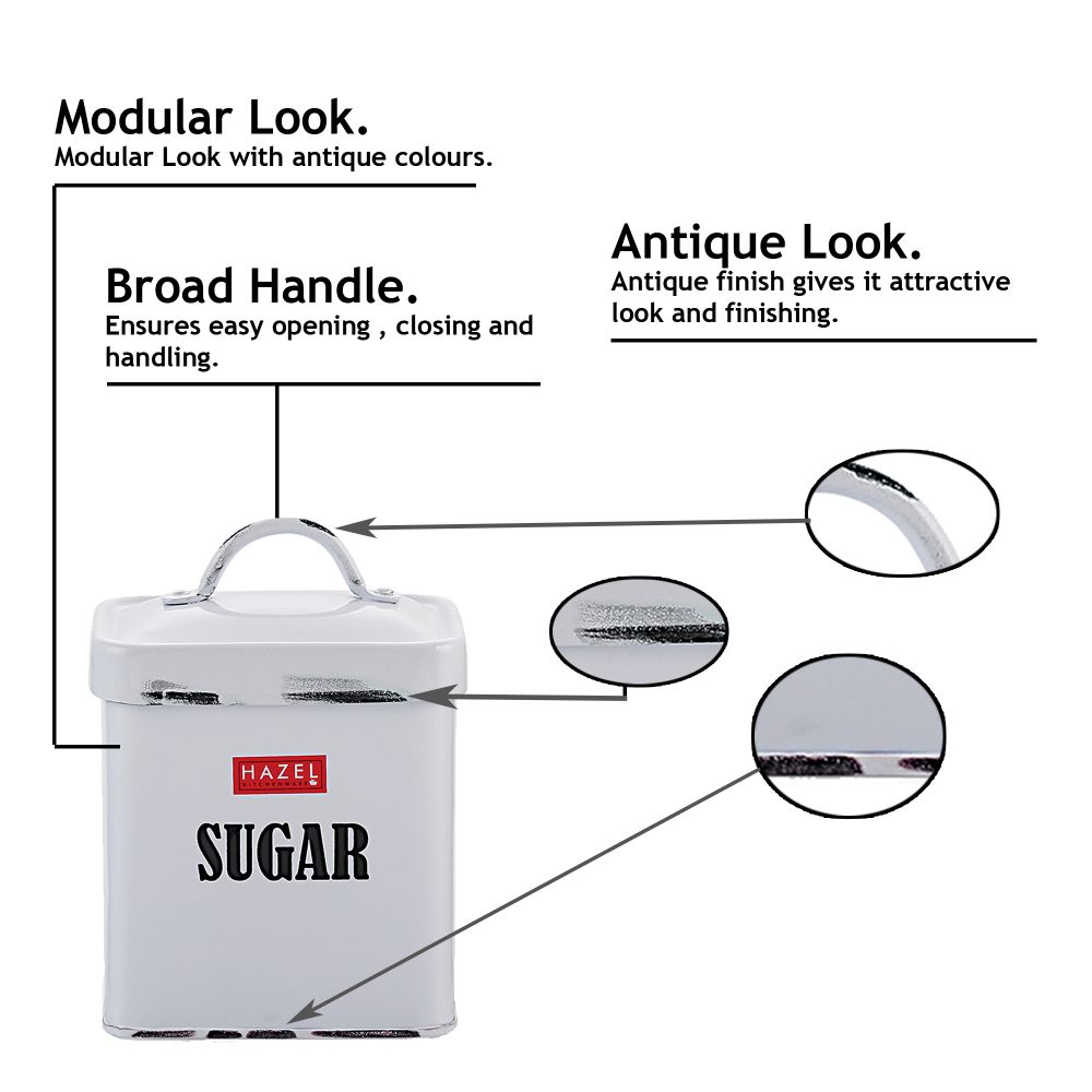 HAZEL Antique Rectangle Sugar Storage Canister Container With Handle, 1150ML, White
