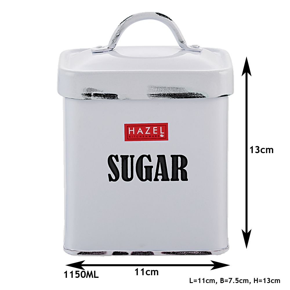 HAZEL Antique Rectangle Sugar Storage Canister Container With Handle, 1150ML, White