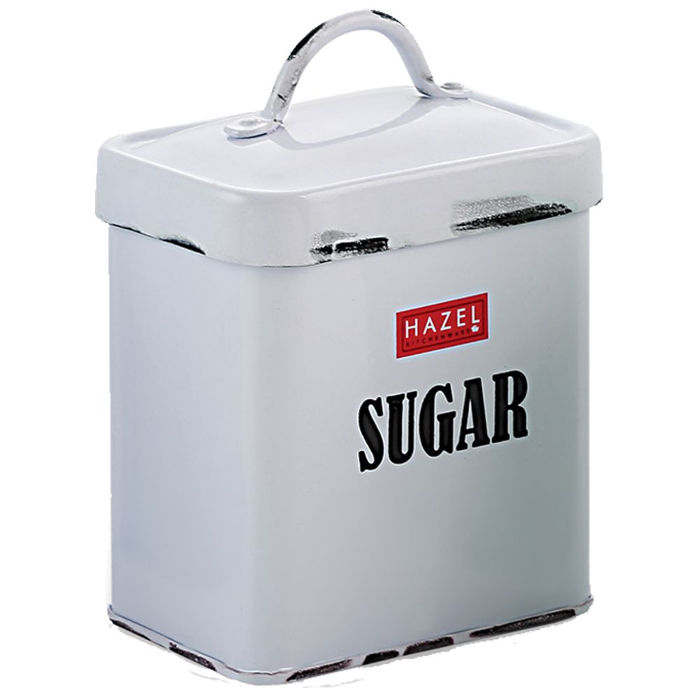 HAZEL Antique Rectangle Sugar Storage Canister Container With Handle, 1150ML, White