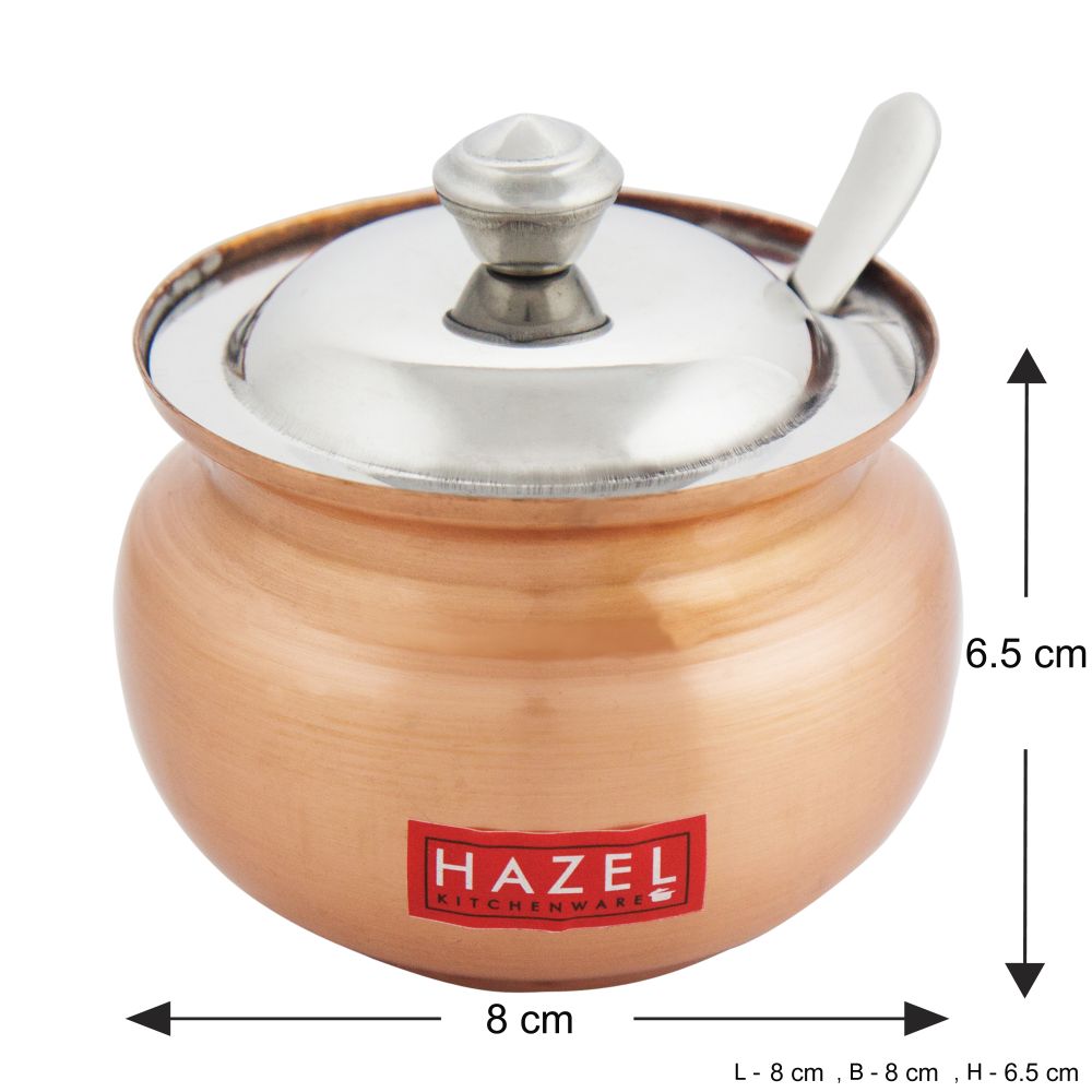 HAZEL Stainless Steel Hammered Oil Dispenser with Lid | Oil Ghee Dani with Copper Finish
