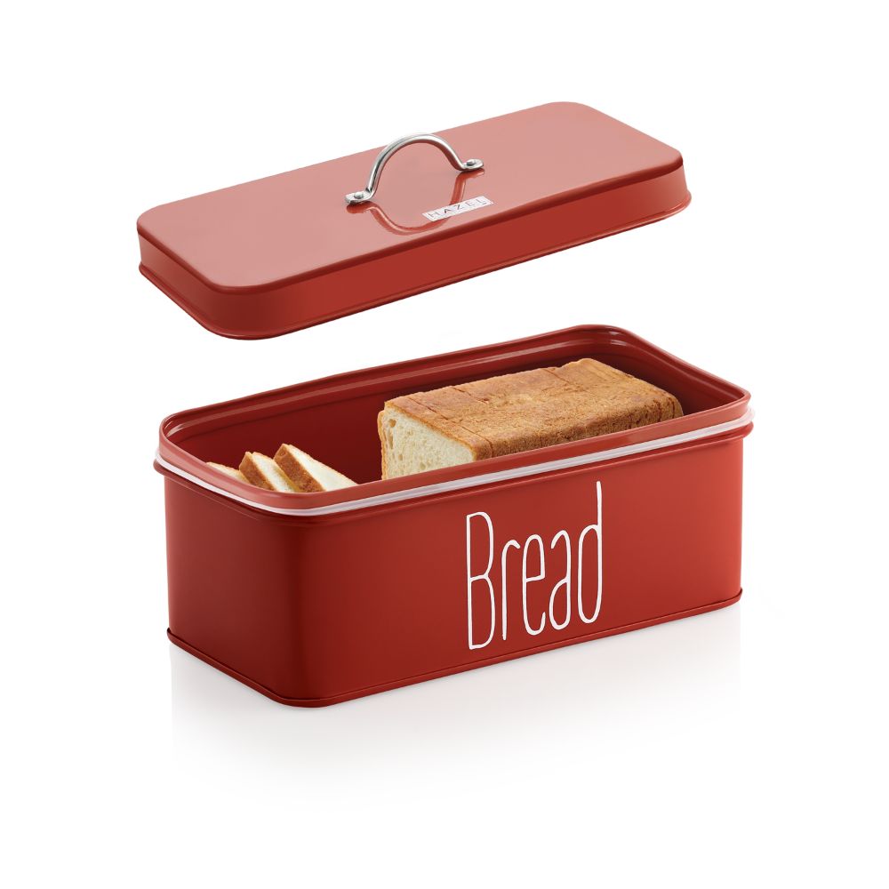 HAZEL Bread Box with Handle | Metal Box of Bread for Kitchen, 4100 ML, Red