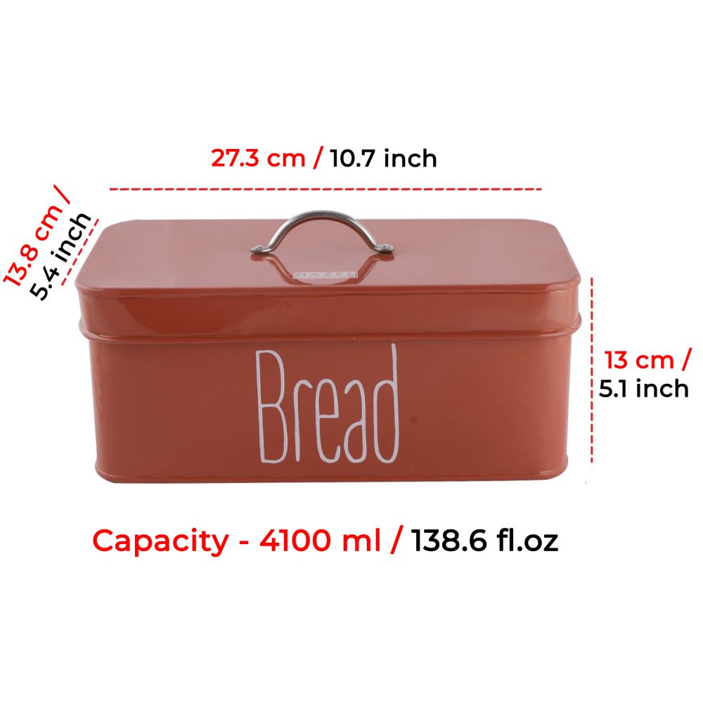 HAZEL Bread Box with Handle | Metal Box of Bread for Kitchen, 4100 ML, Red