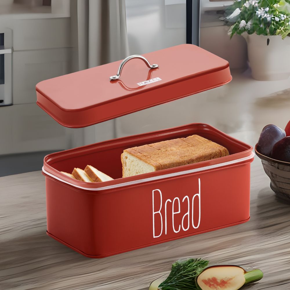 HAZEL Bread Box with Handle | Metal Box of Bread for Kitchen, 4100 ML, Red