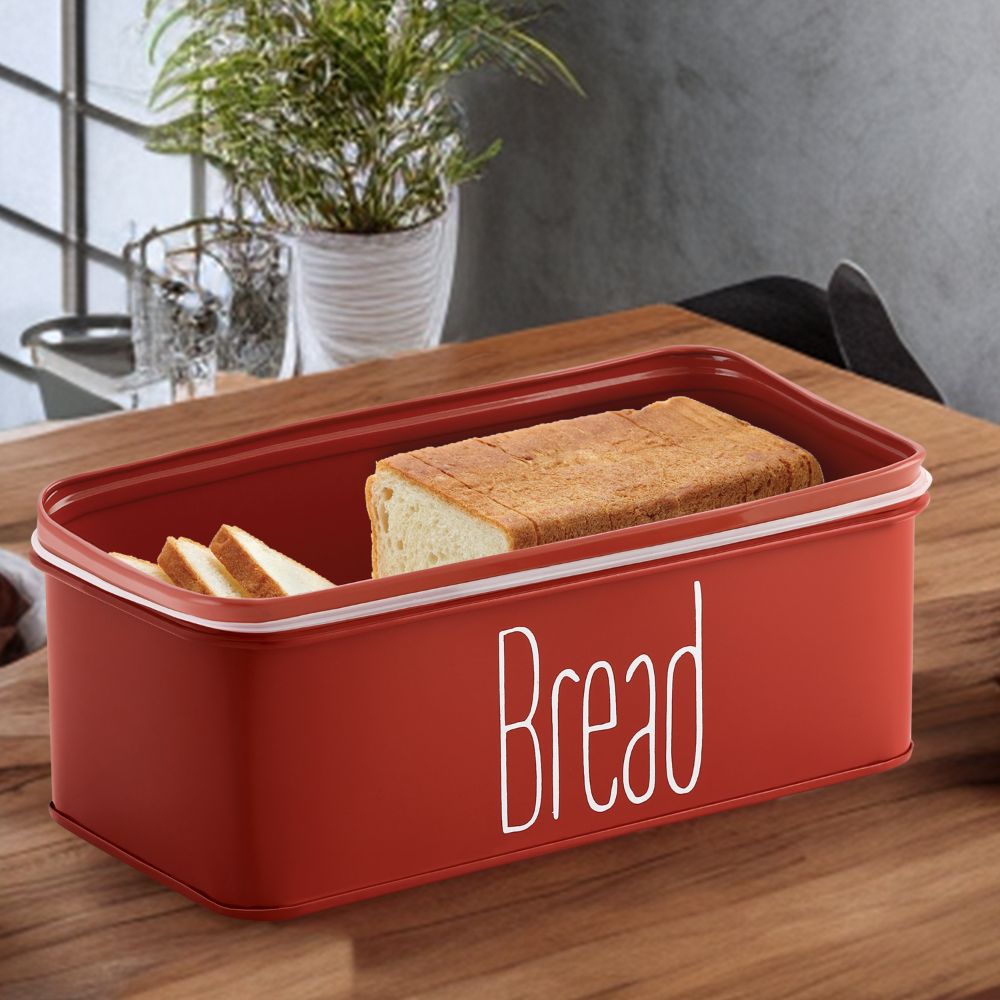 HAZEL Bread Box with Handle | Metal Box of Bread for Kitchen, 4100 ML, Red