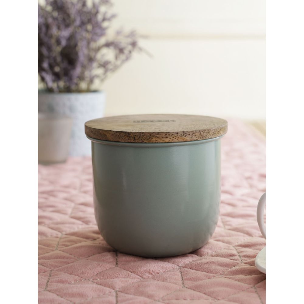 HAZEL Airtight Container for Kitchen | Dry Fruits Box with Wooden Lid| Small Container For Kitchen | Food Grade Spices Storage Containers, 250 ML, Green