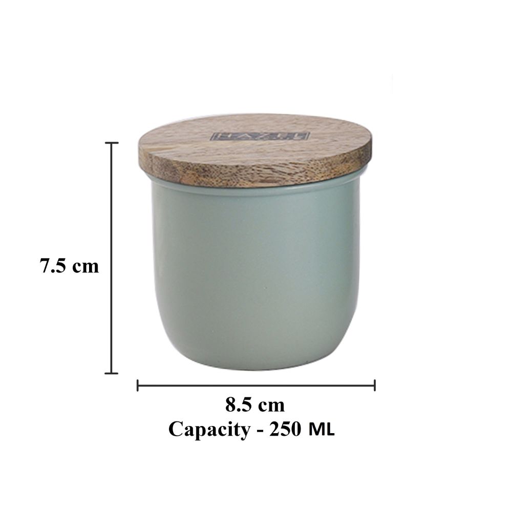 HAZEL Airtight Container for Kitchen | Dry Fruits Box with Wooden Lid| Small Container For Kitchen | Food Grade Spices Storage Containers, 250 ML, Green