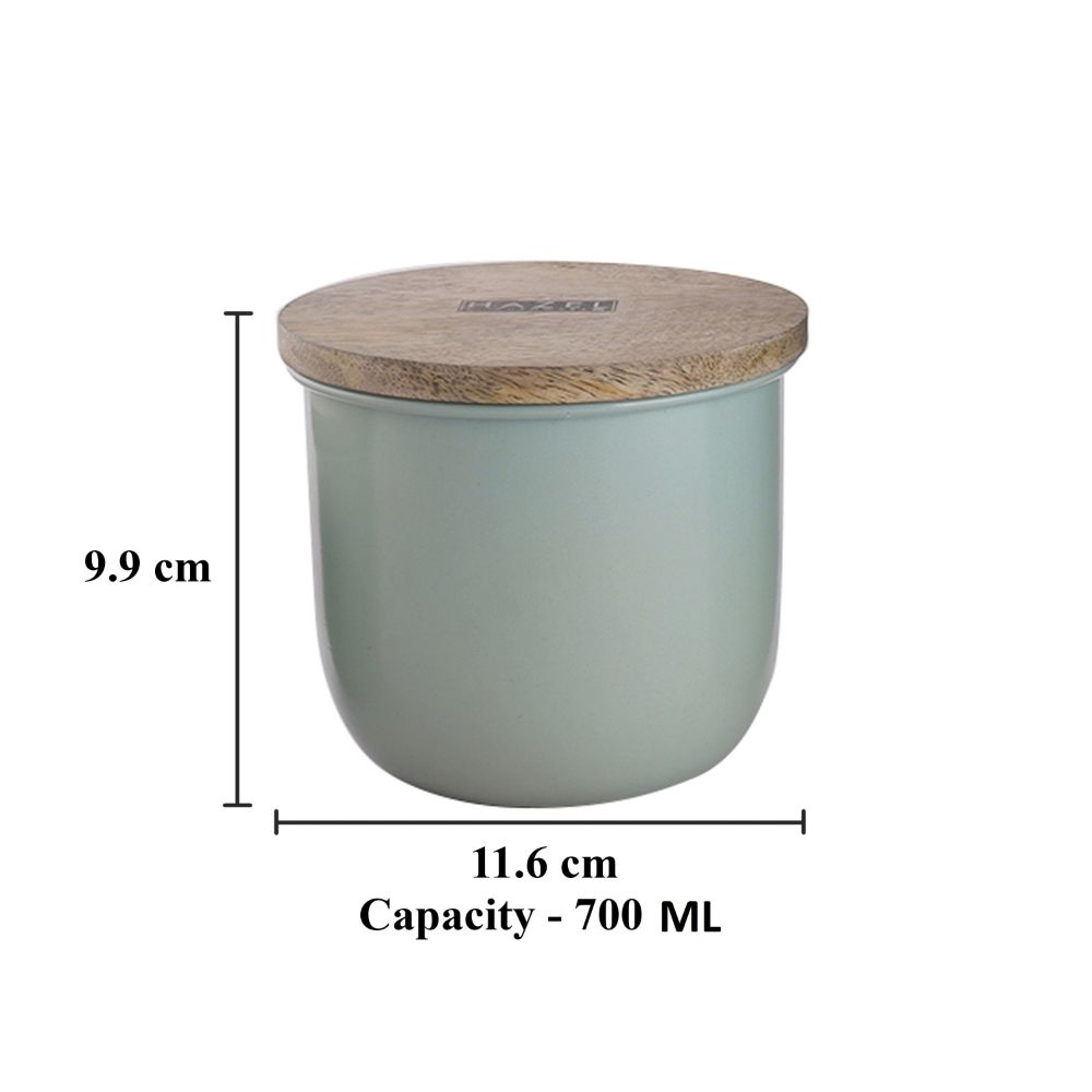 HAZEL Airtight Container for Kitchen | Tea Coffee Sugar Containers |Food Grade Storage Box For Kitchen with Wooden Lid, 700 ML, Green