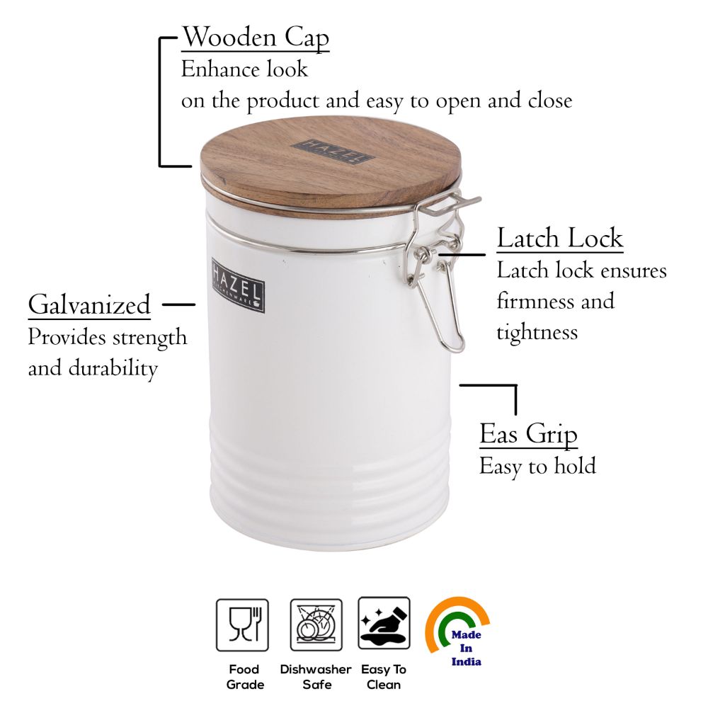 HAZEL Tea Coffee Sugar Container | Colorful Kitchen Containers | Small Container For Kitchen | Food Grade Storage Box For Kitchen, 1110 ML, White
