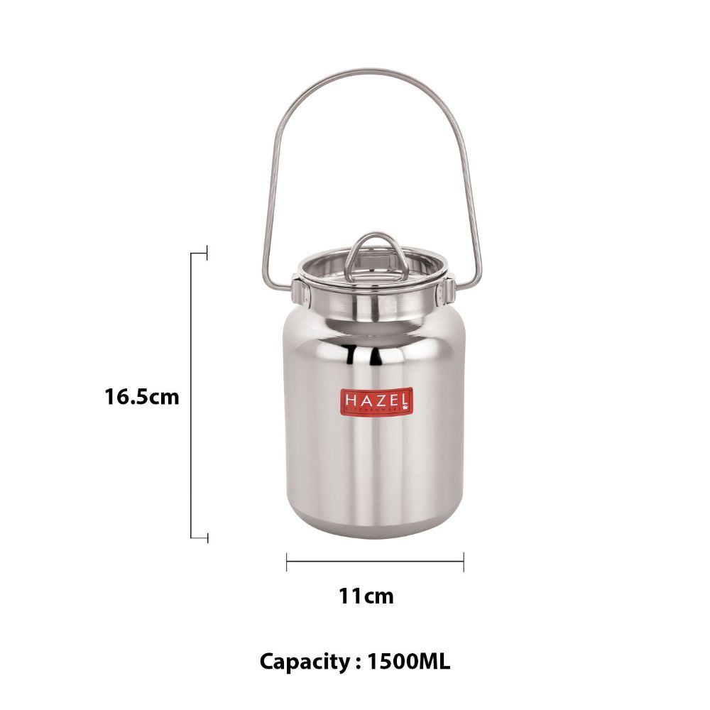 HAZEL Stainless Steel Oil & Ghee Container with Lid, 1500 ml