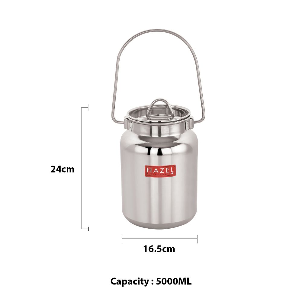 HAZEL Stainless Steel Oil and Ghee Air Tight Container | Oil Pot Container for Kitchen Storage | Heavy Gauge Steel Ghee Can, 5 Litre