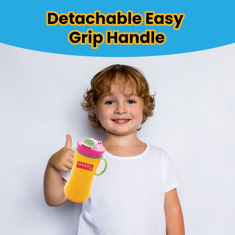 HAZEL Plastic Sipper Water Bottle With Smart Lock for Kids | Food Grade Plastic Bottle With Straw | Smart Bottle | Children Drink Bottle for kids, 450 ML, Yellow