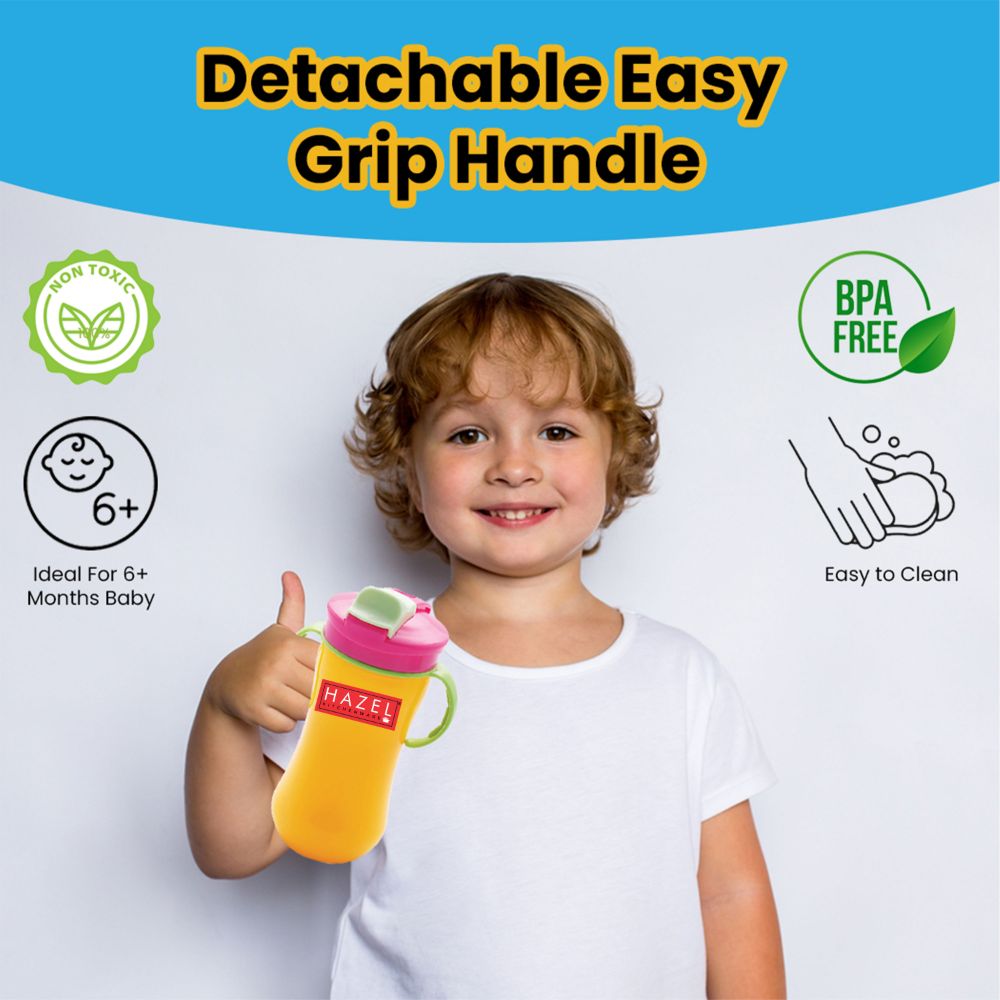 HAZEL Plastic Sipper Water Bottle With Smart Lock for Kids | Food Grade Plastic Bottle With Straw | Smart Bottle | Children Drink Bottle for kids, 350 ML, Yellow
