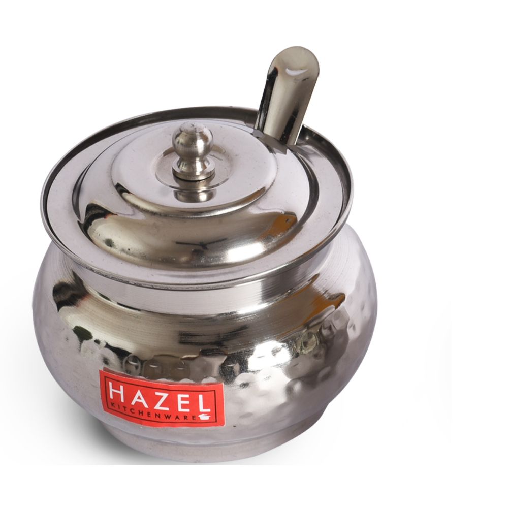 HAZEL Stainless Steel Ghee Pot Hammered Finish Oil Container, 150ml, Silver